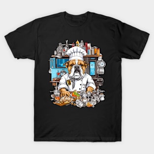 Accountant English Bulldog t-shirt design, a bulldog wearing a chef's hat and holding a kitchen timer T-Shirt